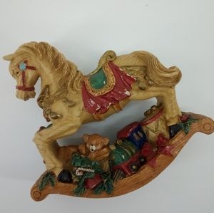 Russ Berries Christmas Rocking Horse w Bear Gifts Table Top Decor Resin